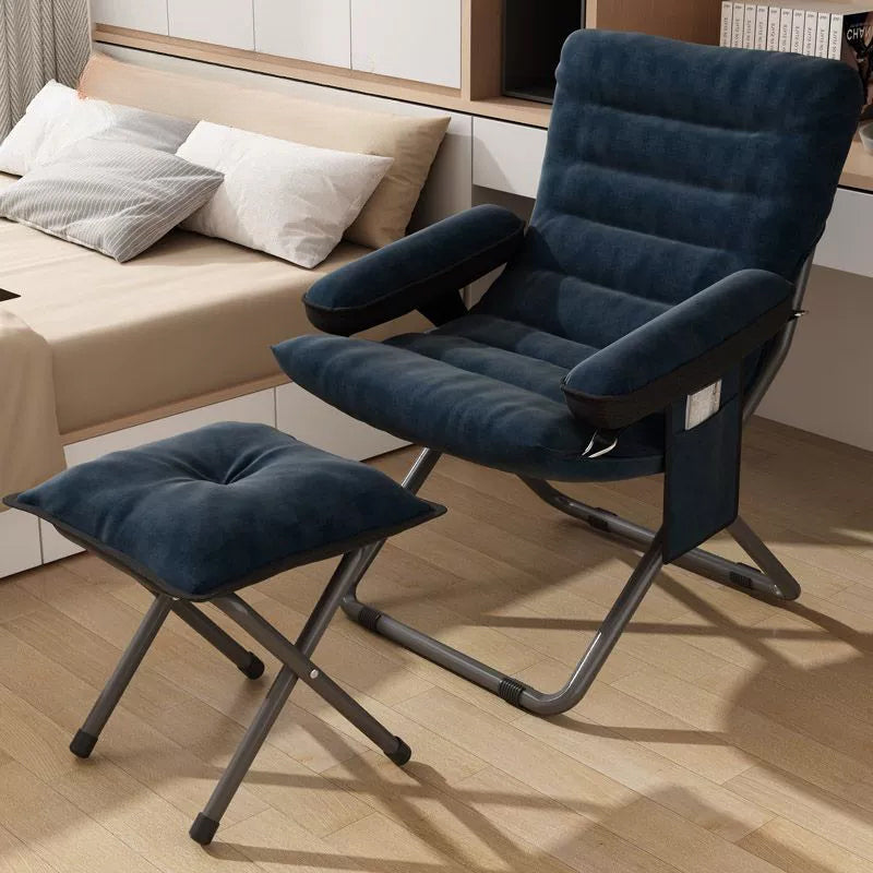 Modern Velvet and Cotton Folding Recliner with Metal Frame, Semi-Curved Backrest, Footrest and Storage Bag - Perfect for the Bedroom