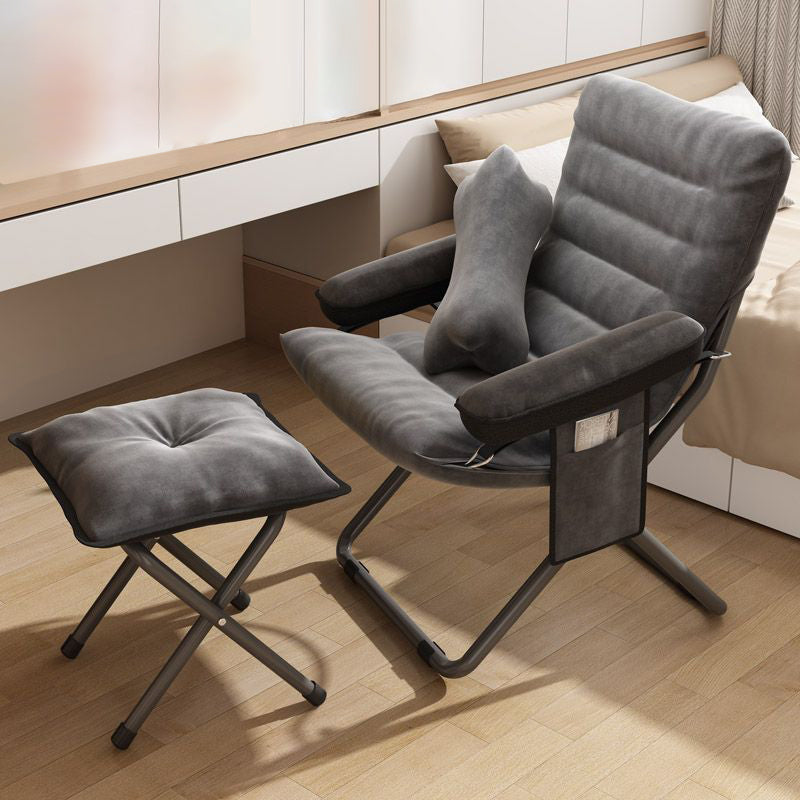 Modern Velvet and Cotton Folding Recliner with Metal Frame, Semi-Curved Backrest, Footrest and Storage Bag - Perfect for the Bedroom