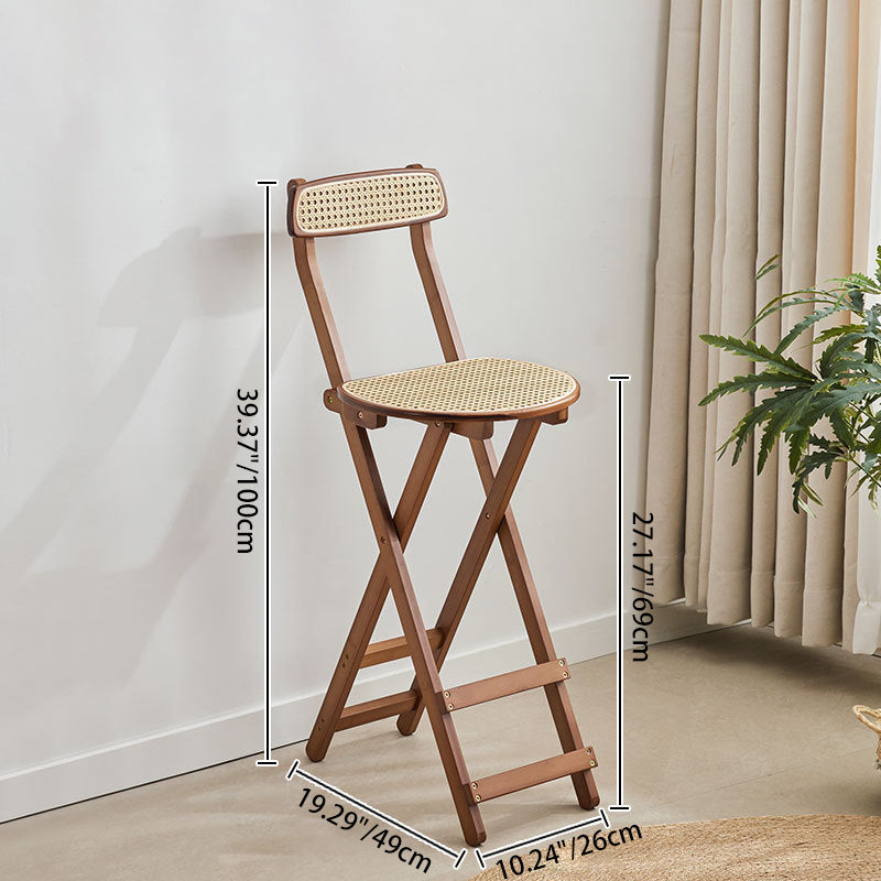 Elegant Traditional Japanese Weaving Resin Bamboo Oval Foldable Bar Stool with Backrest and Footrest for Kitchen