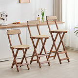 Elegant Traditional Japanese Weaving Resin Bamboo Oval Foldable Bar Stool with Backrest and Footrest for Kitchen