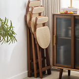 Elegant Traditional Japanese Weaving Resin Bamboo Oval Foldable Bar Stool with Backrest and Footrest for Kitchen