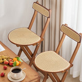 Elegant Traditional Japanese Weaving Resin Bamboo Oval Foldable Bar Stool with Backrest and Footrest for Kitchen