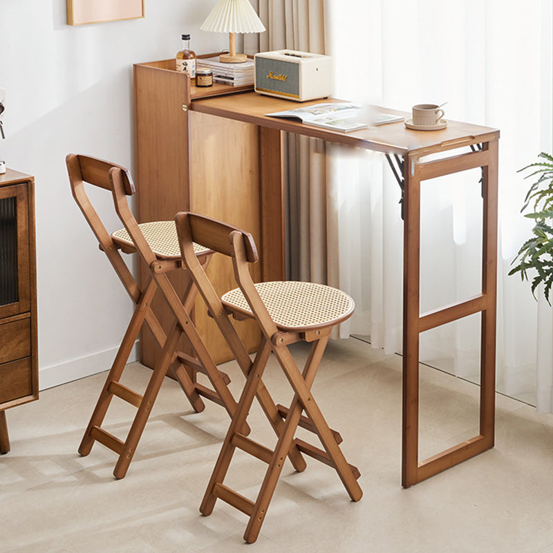 Elegant Traditional Japanese Weaving Resin Bamboo Oval Foldable Bar Stool with Backrest and Footrest for Kitchen