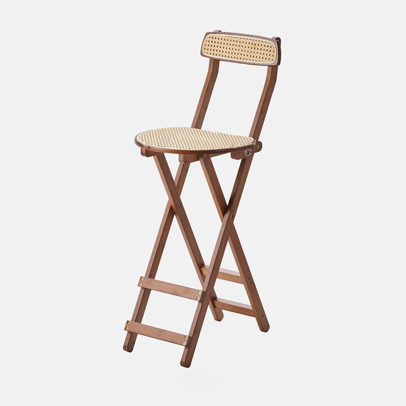 Elegant Traditional Japanese Weaving Resin Bamboo Oval Foldable Bar Stool with Backrest and Footrest for Kitchen