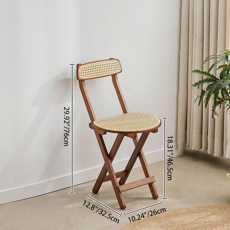 Elegant Traditional Japanese Weaving Resin Bamboo Oval Foldable Bar Stool with Backrest and Footrest for Kitchen