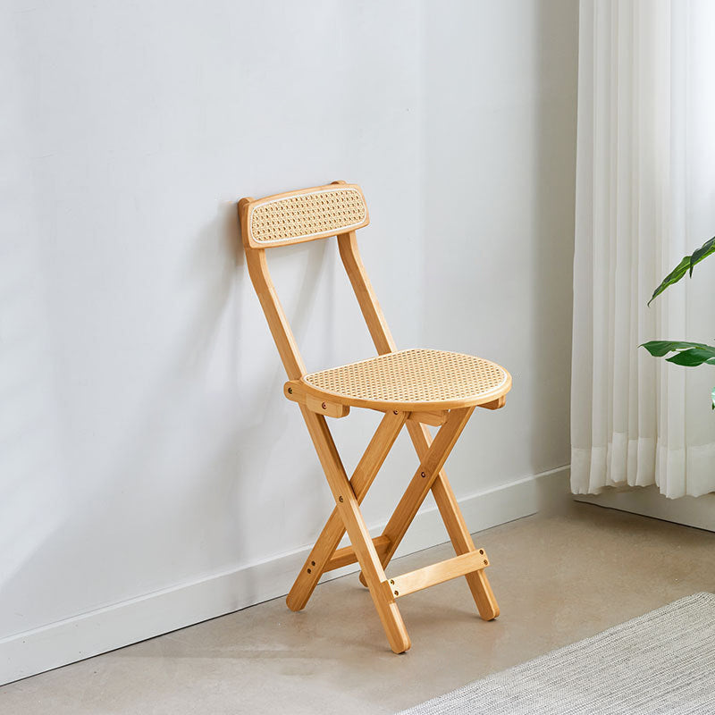 Elegant Traditional Japanese Weaving Resin Bamboo Oval Foldable Bar Stool with Backrest and Footrest for Kitchen