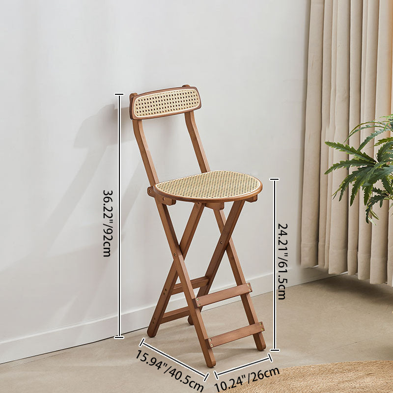 Elegant Traditional Japanese Weaving Resin Bamboo Oval Foldable Bar Stool with Backrest and Footrest for Kitchen