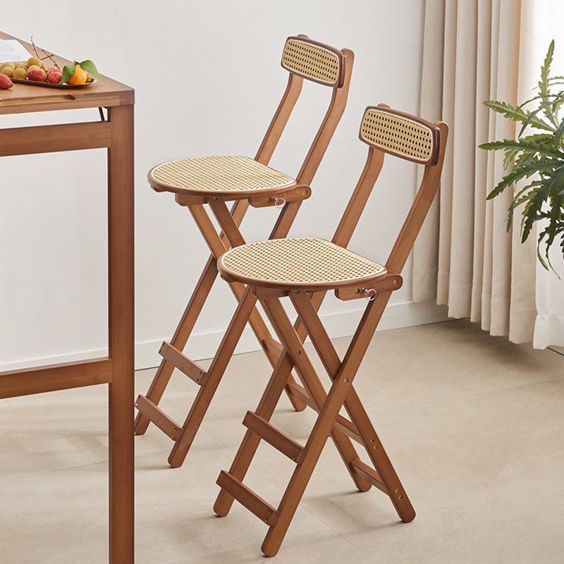 Elegant Traditional Japanese Weaving Resin Bamboo Oval Foldable Bar Stool with Backrest and Footrest for Kitchen