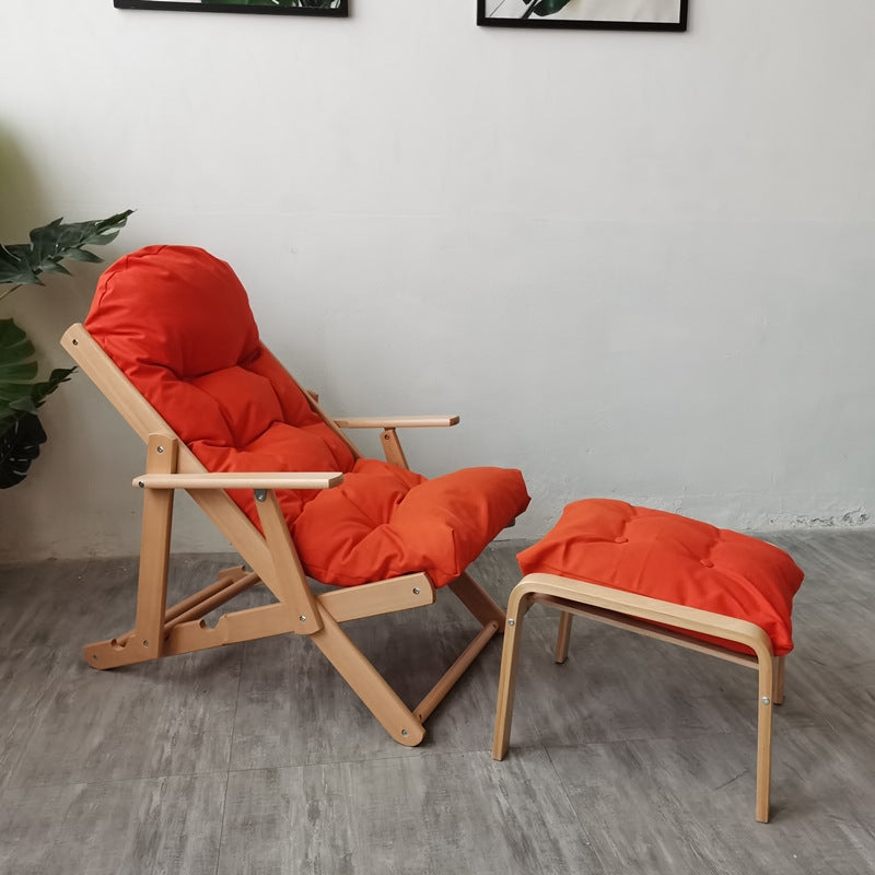 Contemporary Scandinavian-Style Fabric & Wood Recliner with Foldable Footrest and Armrest in Cotton Upholstery for Living Room