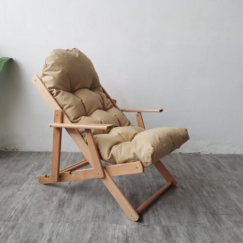 Contemporary Scandinavian-Style Fabric & Wood Recliner with Foldable Footrest and Armrest in Cotton Upholstery for Living Room