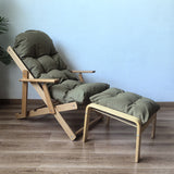 Contemporary Scandinavian-Style Fabric & Wood Recliner with Foldable Footrest and Armrest in Cotton Upholstery for Living Room