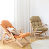 Contemporary Scandinavian-Style Fabric & Wood Recliner with Foldable Footrest and Armrest in Cotton Upholstery for Living Room