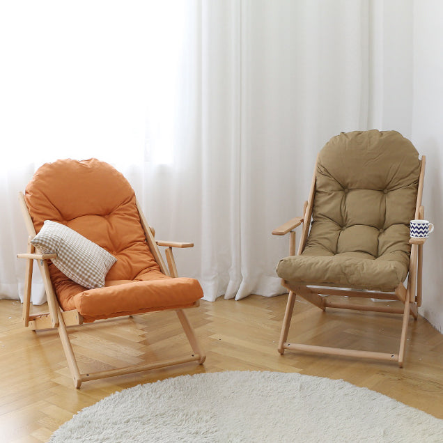 Contemporary Scandinavian-Style Fabric & Wood Recliner with Foldable Footrest and Armrest in Cotton Upholstery for Living Room