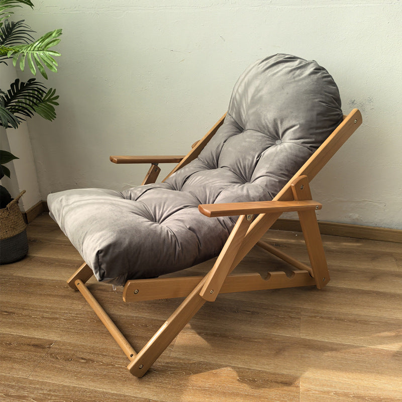 Contemporary Scandinavian-Style Fabric & Wood Recliner with Foldable Footrest and Armrest in Cotton Upholstery for Living Room