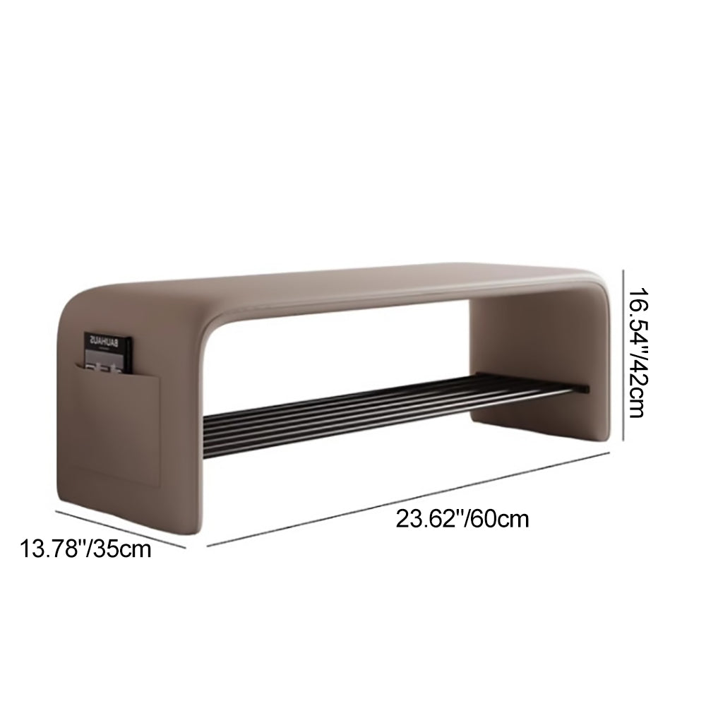 Modern Simplicity Eco-Friendly Synthetic Leather & Carbon Steel 2-Tier Rectangular Shoe Shelf Bench for Entryway