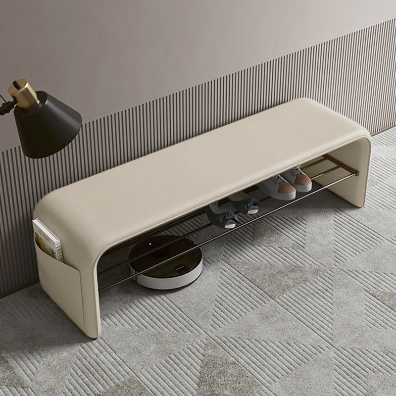 Modern Simplicity Eco-Friendly Synthetic Leather & Carbon Steel 2-Tier Rectangular Shoe Shelf Bench for Entryway