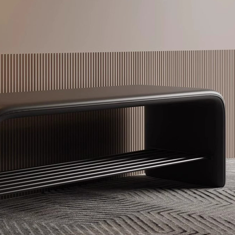 Modern Simplicity Eco-Friendly Synthetic Leather & Carbon Steel 2-Tier Rectangular Shoe Shelf Bench for Entryway