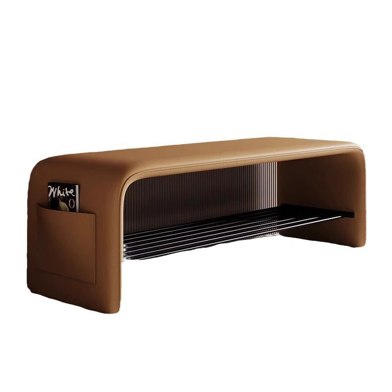 Modern Simplicity Eco-Friendly Synthetic Leather & Carbon Steel 2-Tier Rectangular Shoe Shelf Bench for Entryway