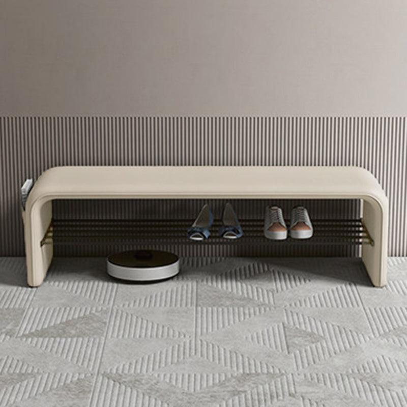 Modern Simplicity Eco-Friendly Synthetic Leather & Carbon Steel 2-Tier Rectangular Shoe Shelf Bench for Entryway