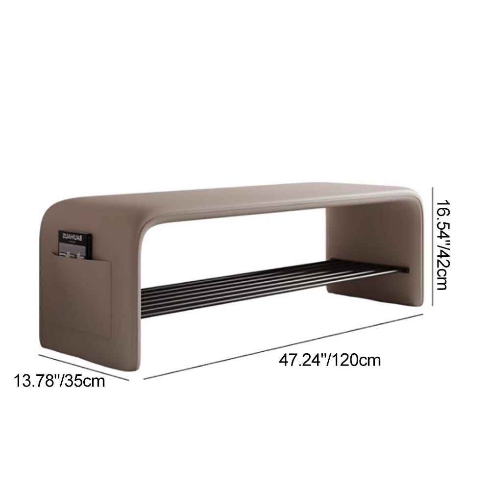 Modern Simplicity Eco-Friendly Synthetic Leather & Carbon Steel 2-Tier Rectangular Shoe Shelf Bench for Entryway