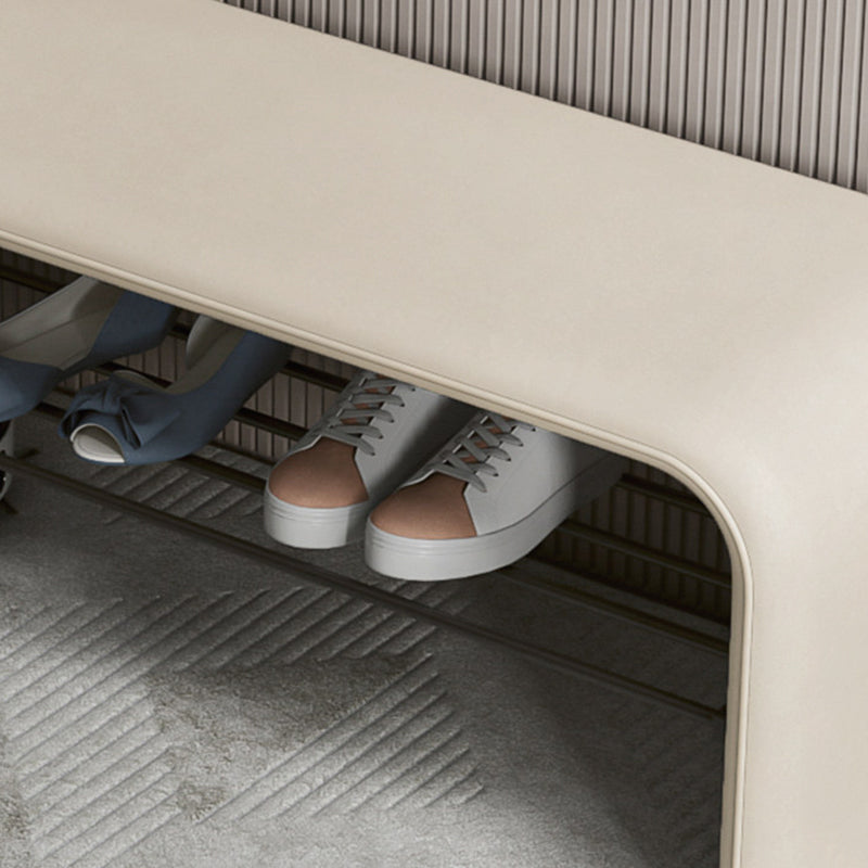 Modern Simplicity Eco-Friendly Synthetic Leather & Carbon Steel 2-Tier Rectangular Shoe Shelf Bench for Entryway
