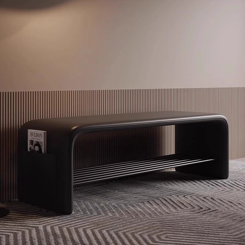 Modern Simplicity Eco-Friendly Synthetic Leather & Carbon Steel 2-Tier Rectangular Shoe Shelf Bench for Entryway