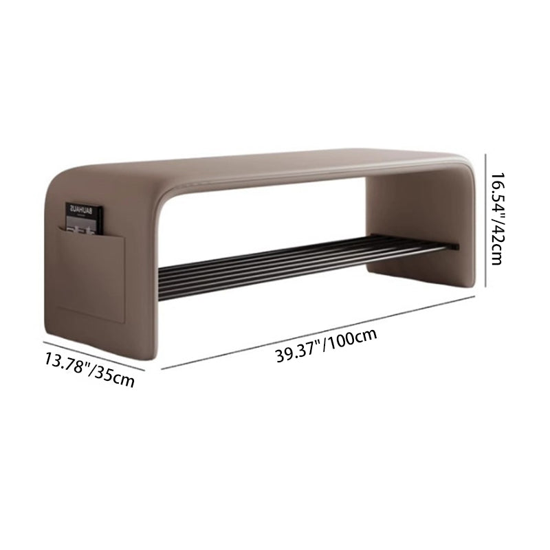 Modern Simplicity Eco-Friendly Synthetic Leather & Carbon Steel 2-Tier Rectangular Shoe Shelf Bench for Entryway