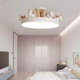 Contemporary Unicorn Round LED Ceiling Light – Creative Resin, Iron, Acrylic & Wood, Semi-Flush Mount for Bedroom