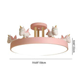 Contemporary Unicorn Round LED Ceiling Light – Creative Resin, Iron, Acrylic & Wood, Semi-Flush Mount for Bedroom