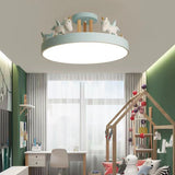 Contemporary Unicorn Round LED Ceiling Light – Creative Resin, Iron, Acrylic & Wood, Semi-Flush Mount for Bedroom