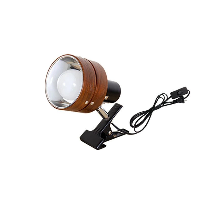 Traditional Japanese Round Clip-On Table Lamp – Wood, Iron & Acrylic, 1-Light for Bedroom