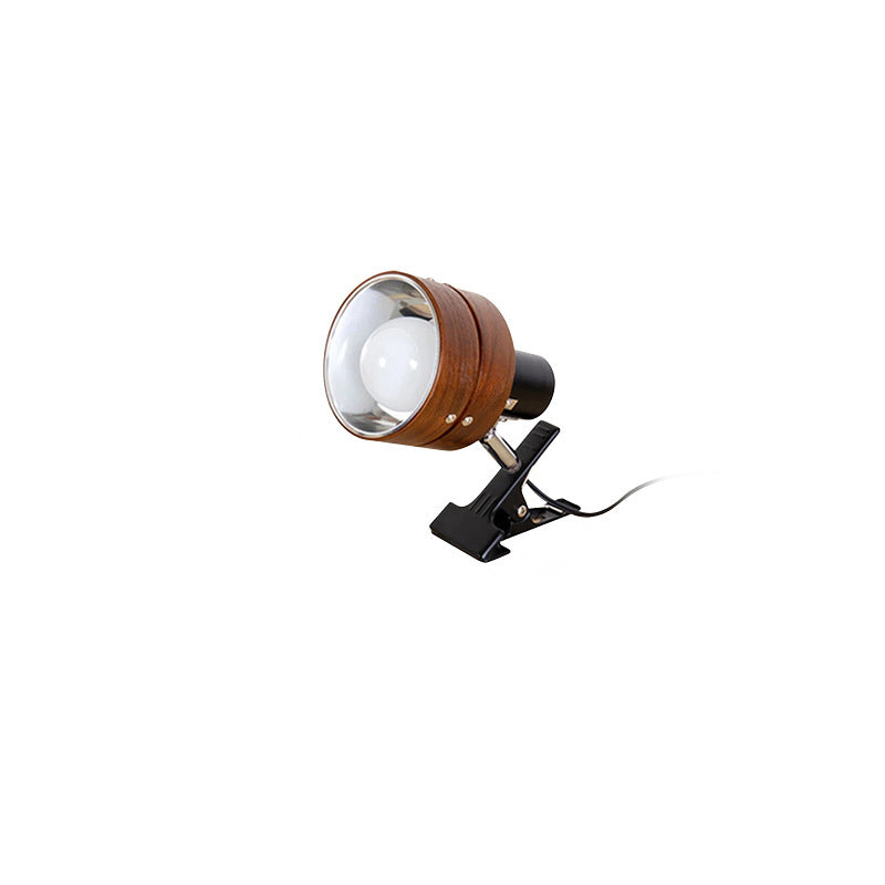 Traditional Japanese Round Clip-On Table Lamp – Wood, Iron & Acrylic, 1-Light for Bedroom