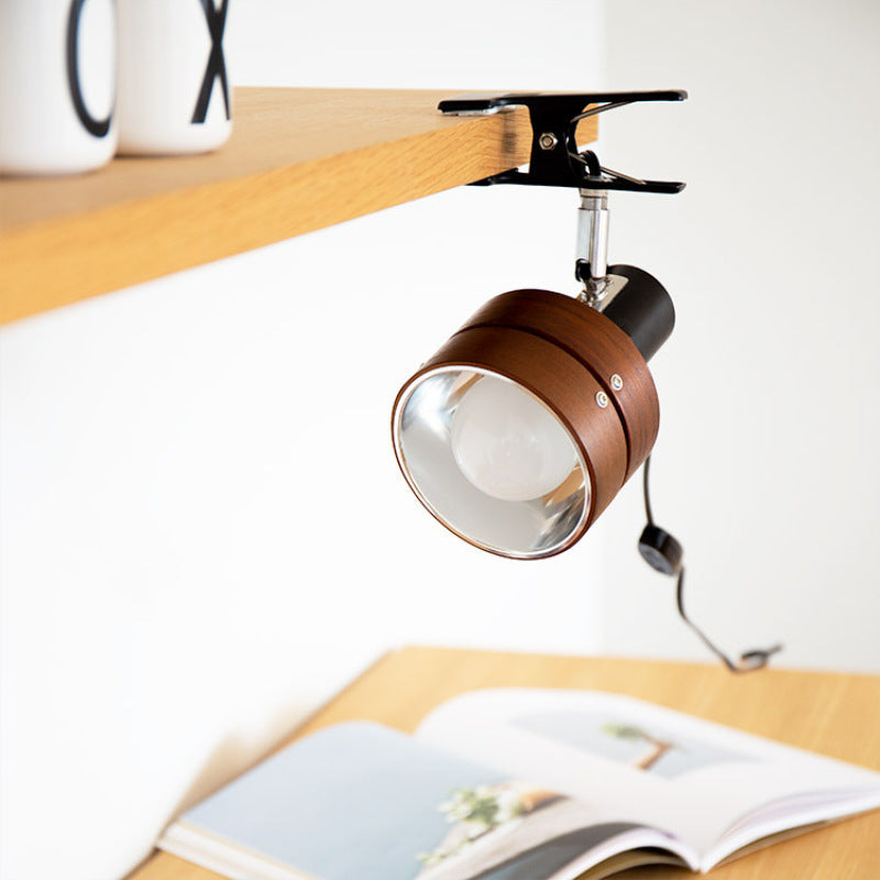 Traditional Japanese Round Clip-On Table Lamp – Wood, Iron & Acrylic, 1-Light for Bedroom