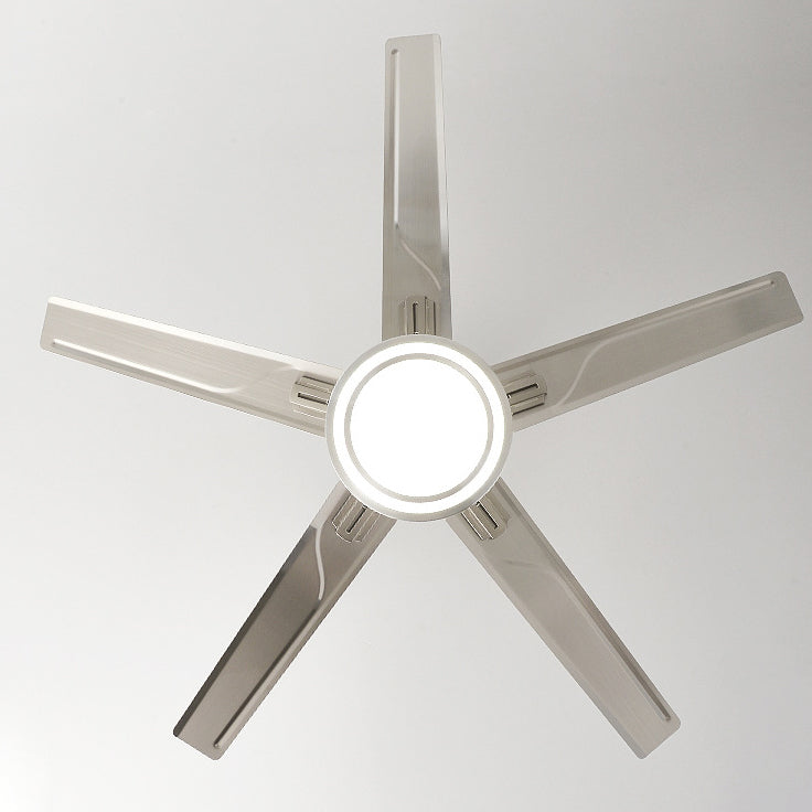 Contemporary Industrial Ceiling Fan with Iron Blades and LED Light — Downrod Mount for Living Room