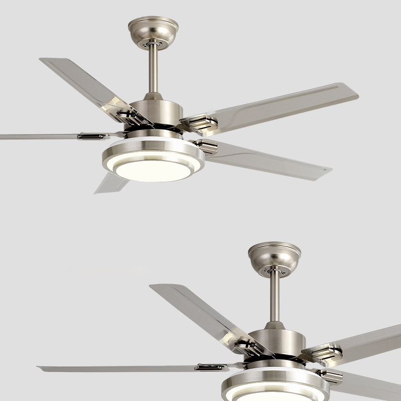 Contemporary Industrial Ceiling Fan with Iron Blades and LED Light — Downrod Mount for Living Room