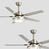 Contemporary Industrial Ceiling Fan with Iron Blades and LED Light — Downrod Mount for Living Room