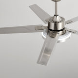 Contemporary Industrial Ceiling Fan with Iron Blades and LED Light — Downrod Mount for Living Room