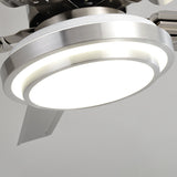 Contemporary Industrial Ceiling Fan with Iron Blades and LED Light — Downrod Mount for Living Room