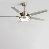 Contemporary Industrial Ceiling Fan with Iron Blades and LED Light — Downrod Mount for Living Room