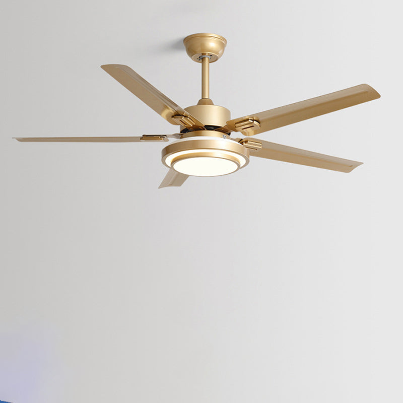 Contemporary Industrial Ceiling Fan with Iron Blades and LED Light — Downrod Mount for Living Room
