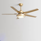 Contemporary Industrial Ceiling Fan with Iron Blades and LED Light — Downrod Mount for Living Room