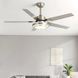 Contemporary Industrial Ceiling Fan with Iron Blades and LED Light — Downrod Mount for Living Room