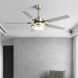 Contemporary Industrial Ceiling Fan with Iron Blades and LED Light — Downrod Mount for Living Room