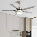 Contemporary Industrial Ceiling Fan with Iron Blades and LED Light — Downrod Mount for Living Room