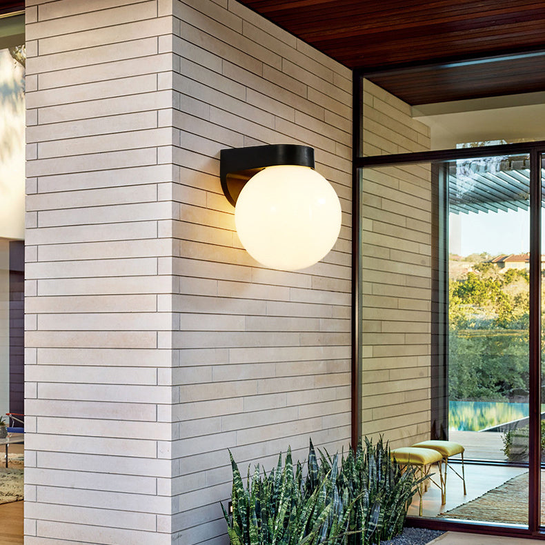 Modern Minimalist Waterproof Orb Wall Sconce – 1-Light Outdoor Patio Lamp (Polycarbonate & Acrylic)