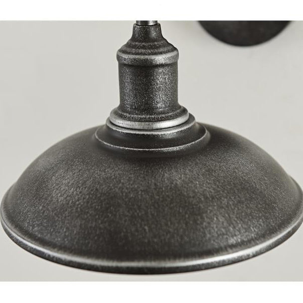 Contemporary Industrial Round Pot-Lid Style Wall Sconce - 1-Light Outdoor Patio Lamp with Curved Rod Iron Shade