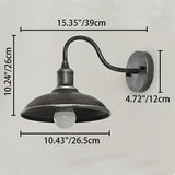 Contemporary Industrial Round Pot-Lid Style Wall Sconce - 1-Light Outdoor Patio Lamp with Curved Rod Iron Shade