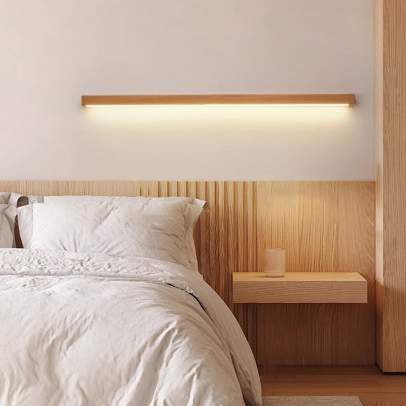 Japanese Minimalist Solid Wood LED Wall Sconce with Slim Strip Lamp