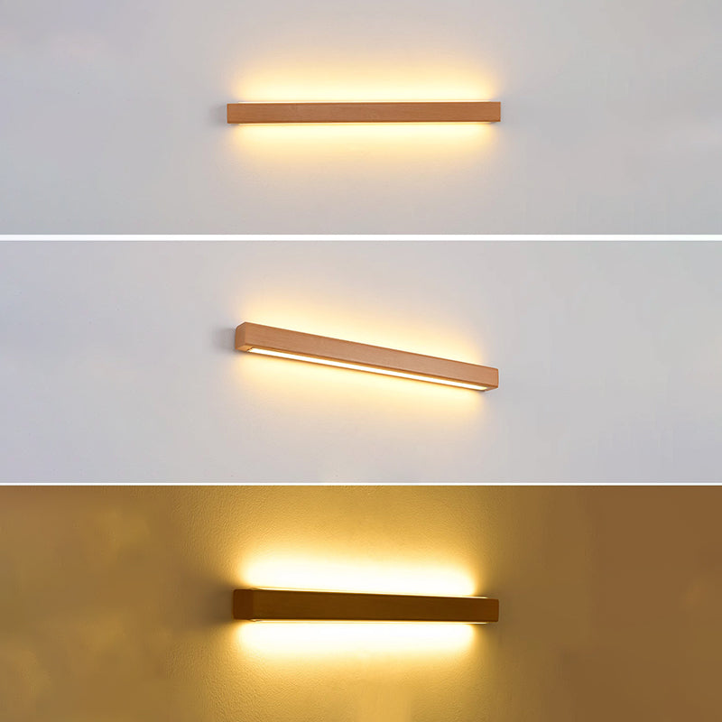 Japanese Minimalist Solid Wood LED Wall Sconce with Slim Strip Lamp