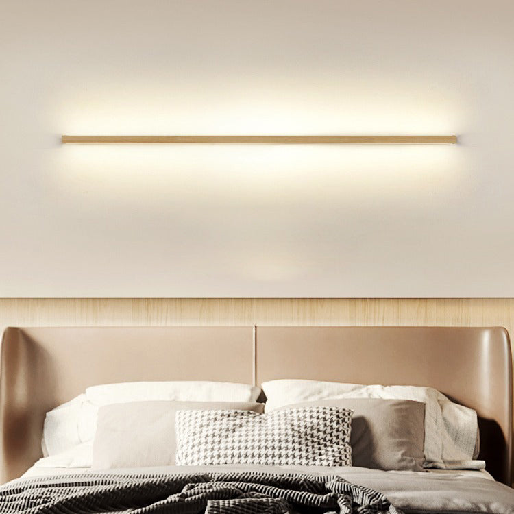 Japanese Minimalist Solid Wood LED Wall Sconce with Slim Strip Lamp